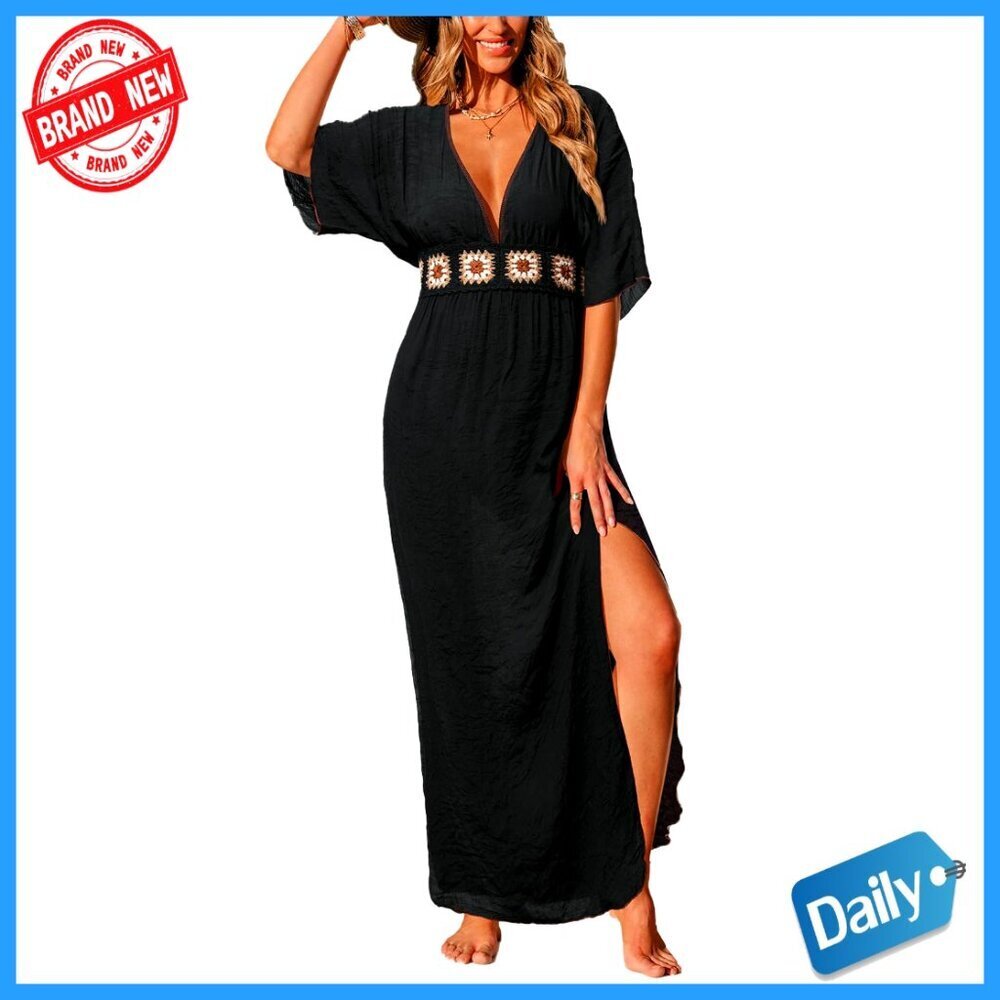 V-Neck Maxi Coverup Dress Half Sleeve Wrap Style Beachwear